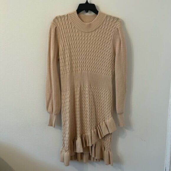 Anthropologie Flat White Long Sleeve Sweater Dress Tan Beige Size XL - Picture 4 of 7